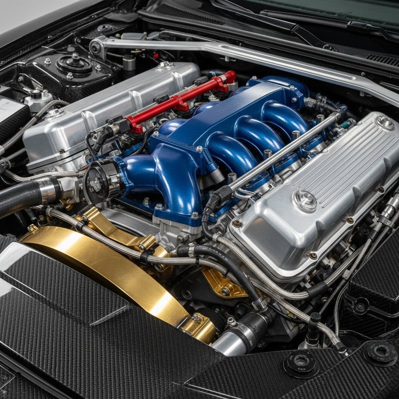 Geanodiseerde motorcomponenten in verschillende kleuren