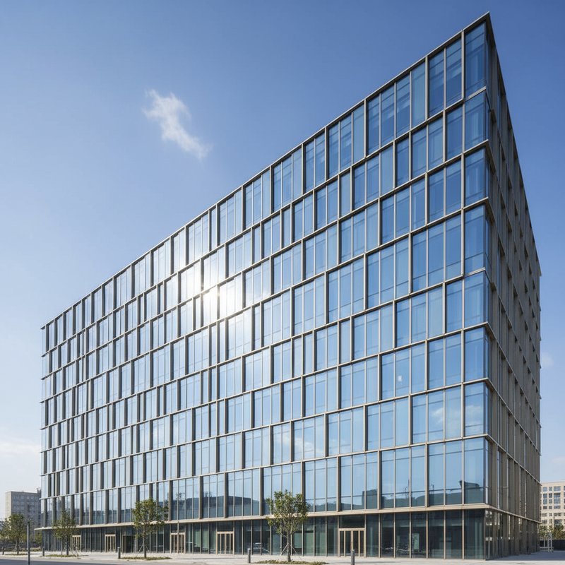 Moderne gevel met geanodiseerde aluminium curtain wall systeem voor duurzame architectuur