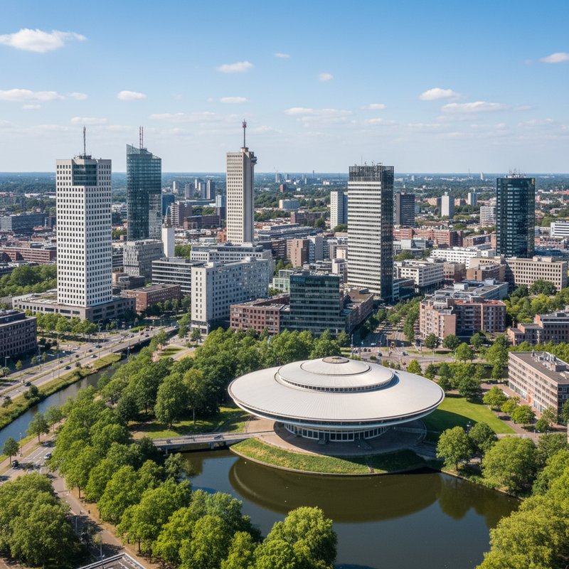 Eindhoven skyline met iconisch Evoluon gebouw