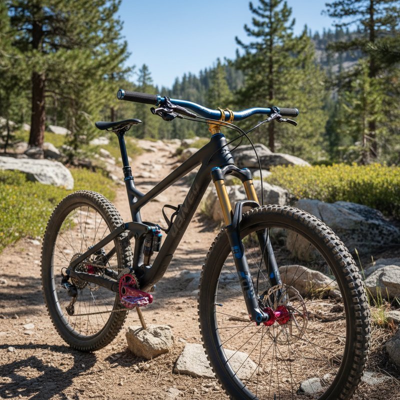 Mountainbike met gekleurde geanodiseerde componenten