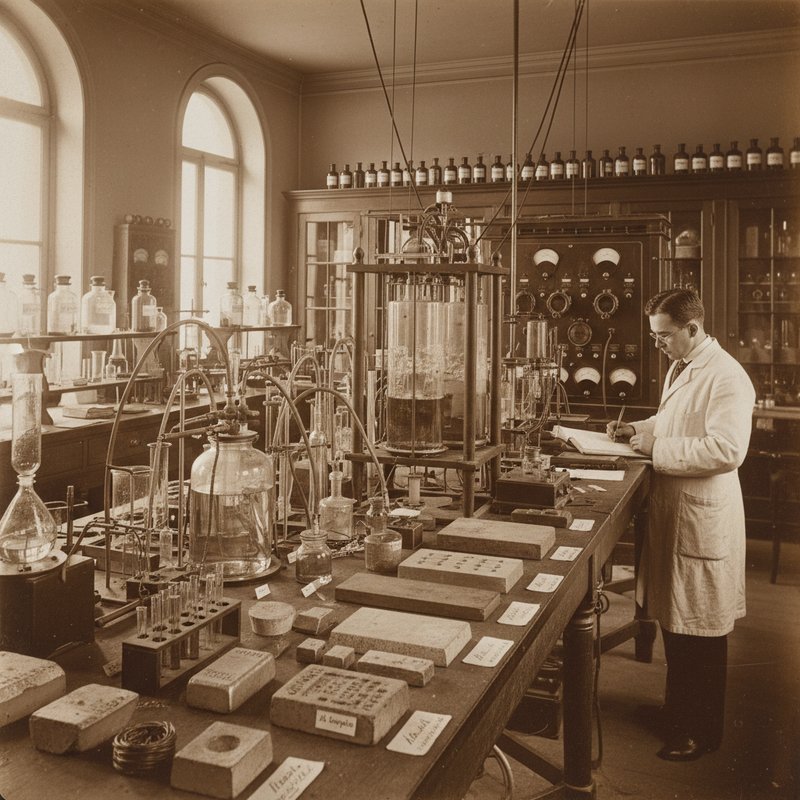 Vroege anodiseren experimenten in historisch laboratorium begin 1900