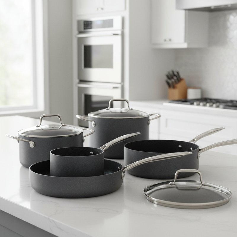 Hard-anodized aluminium pannenset met anti-aanbaklaag voor professioneel koken