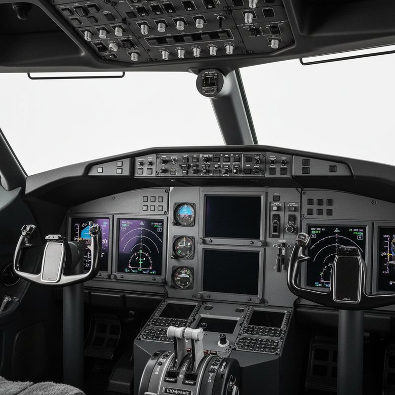 Vliegtuig cockpit interieur met geanodiseerde aluminium onderdelen