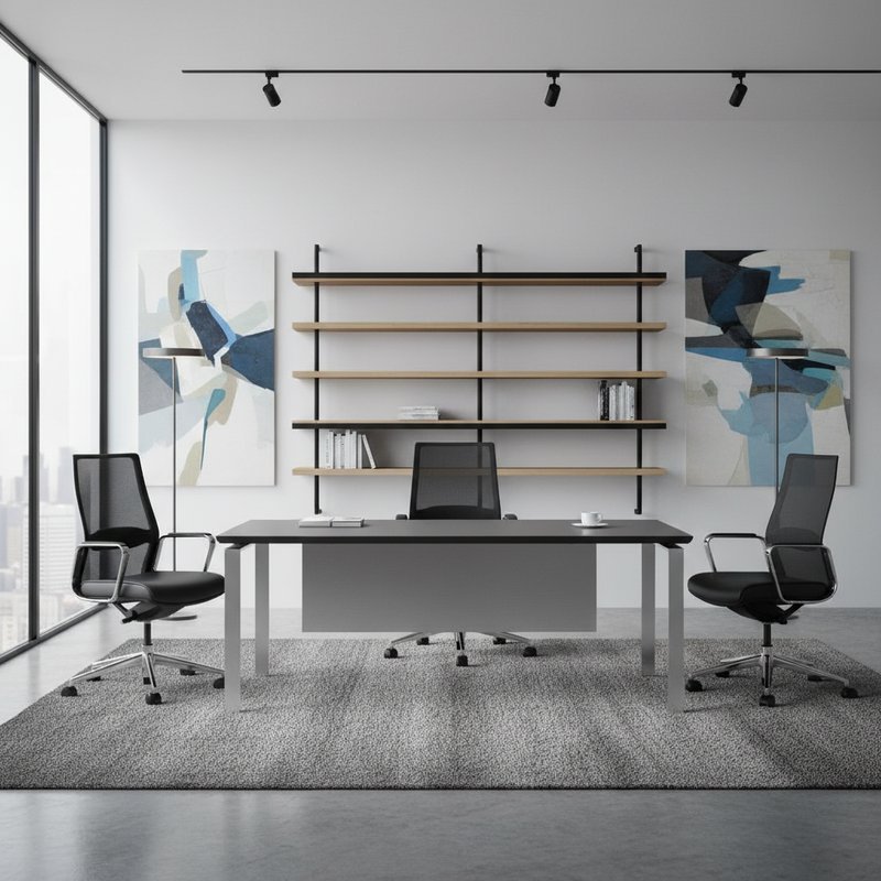 Modern kantoor met design meubels van geanodiseerd aluminium