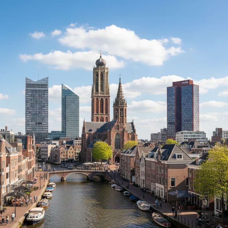 Utrecht skyline met Dom toren en moderne architectuur
