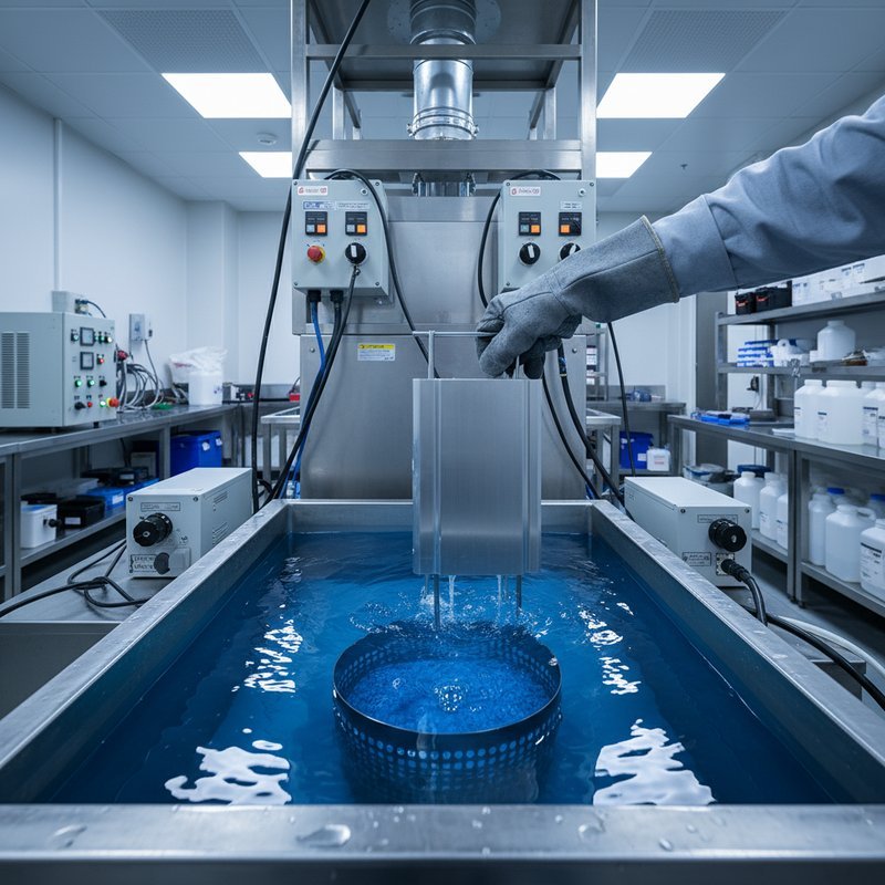 Blauw anodiseren proces met blauwe kleurstof elektrolyt