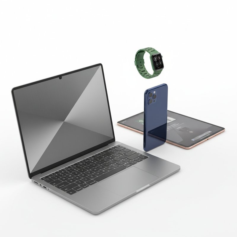 Collectie consumer electronics met geanodiseerde aluminium behuizingen