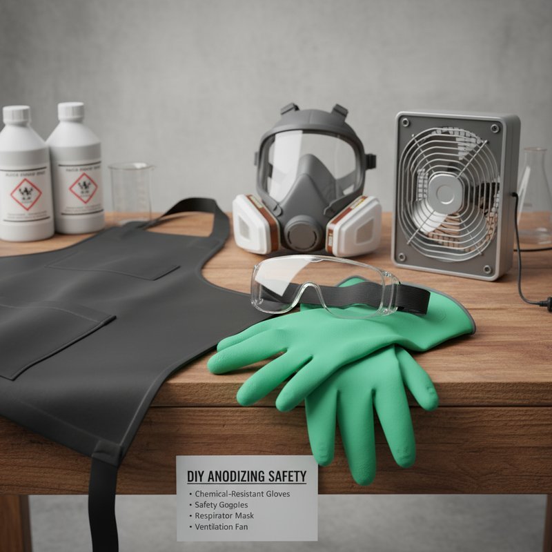 Veiligheidsuitrusting voor DIY anodiseren: handschoenen, bril, ventilatie