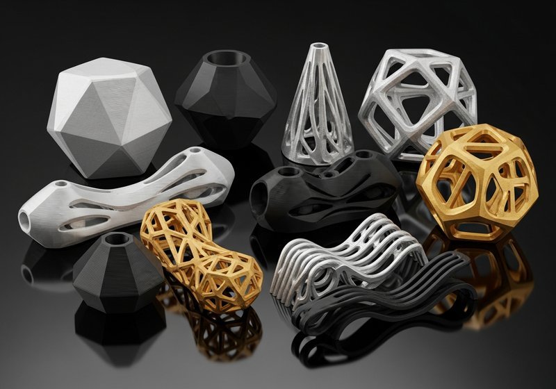 Collectie geanodiseerde 3D geprinte aluminium producten