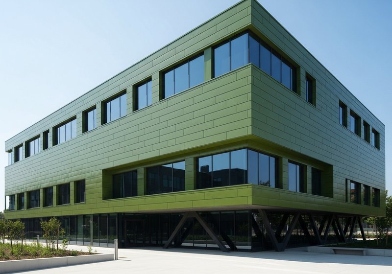 Groene geanodiseerde aluminium gevelbekleding op modern gebouw