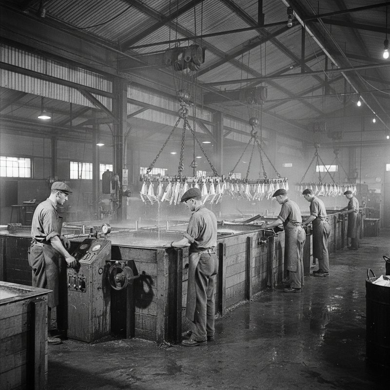 Industriële anodiseren productie ontwikkeling jaren 1950