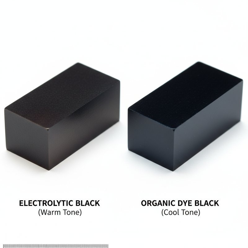 Vergelijking elektrolytisch zwart en organisch zwart geanodiseerd aluminium