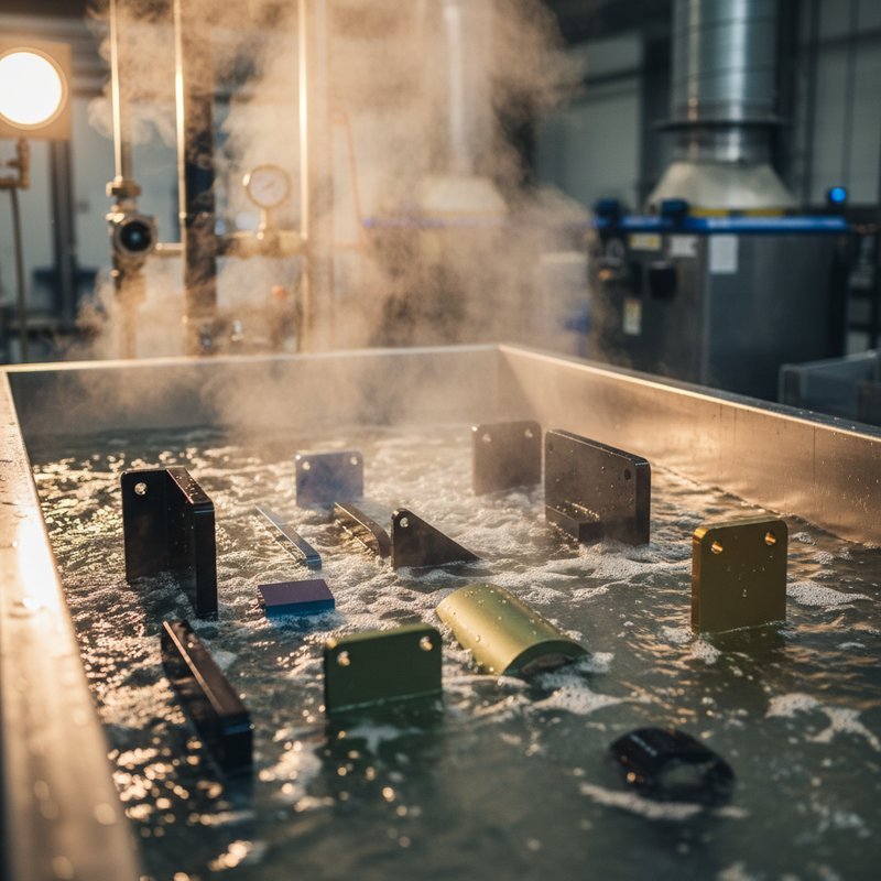 Aluminium onderdelen in een heet water sealingbad na anodisatie