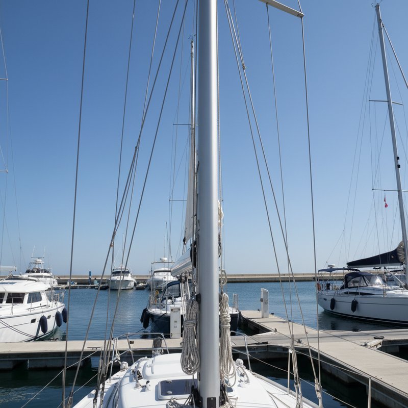 Geanodiseerde aluminium mast en want van een zeilboot in de haven